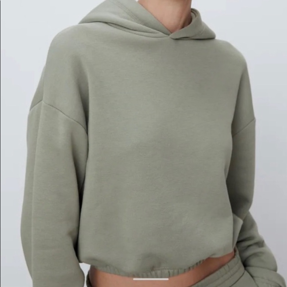 Zara sage cropped hoodie